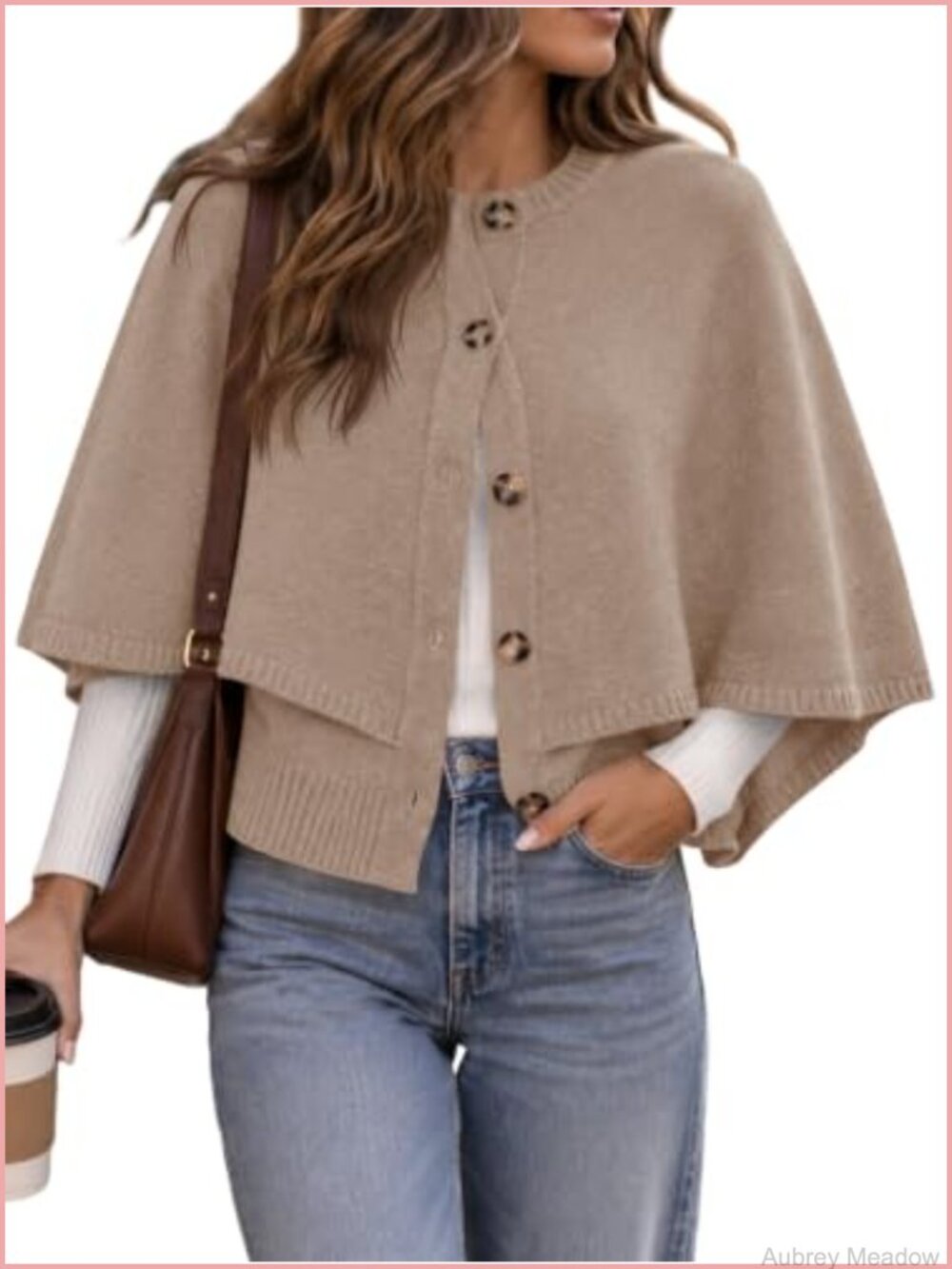 Cropped Cape Cardigan Button Up Knit Sweater Women's